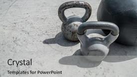  Presentation with gym ball - Theme consisting of gym kettlebell weight and medicine background and a light gray colored foreground