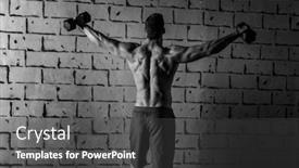  Presentation with weightlifting - Slide deck with gym man rising hex dumbbells weightlifting rear view background and a dark gray colored foreground