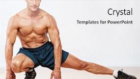 Presentation with muscular dystrophy name - Theme with gym model - handsome muscular man doing stretching background and a white colored foreground