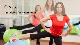  Presentation with group training - Presentation theme enhanced with gym of a fitness center background and a soft green colored foreground