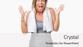  Presentation with woman sport - Audience pleasing PPT theme consisting of gym opening - beautiful middle age woman wearing backdrop and a white colored foreground