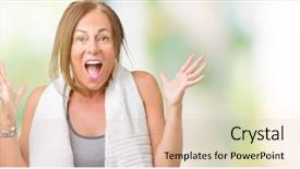  Presentation with woman sport - Beautiful slide deck featuring gym opening - beautiful middle age woman wearing backdrop and a lemonade colored foreground