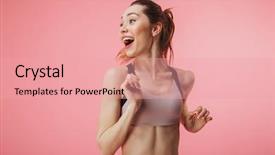  Presentation with running - Audience pleasing slide deck consisting of gym opening - cheerful sportswoman running and looking backdrop and a  colored foreground