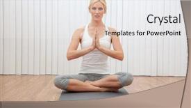  Presentation with prayer hands - Slide deck having gym or health spa background and a sky blue colored foreground