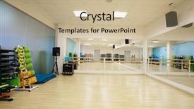  Presentation with fitness - Beautiful PPT theme featuring gym spa - interior of a fitness hall backdrop and a mint green colored foreground