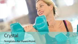  Presentation with swimming pool - Audience pleasing slide deck consisting of gym spa - woman doing fitness exercises backdrop and a  colored foreground