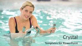  Presentation with swimming pool - Audience pleasing theme consisting of gym spa - woman in swimming-pool doing aquabike backdrop and a sky blue colored foreground
