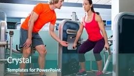  Presentation with elderly people exercise patient training - Slides enhanced with gym squat machine exercise workout background and a  colored foreground