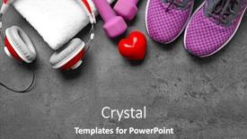  Presentation with cardio - Slide deck having top view gray sneakers - gym stuff and red heart background and a gray colored foreground