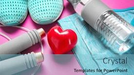  Presentation with cardio - Cool new presentation theme with gym stuff and red heart on color background cardio training concept backdrop and a light blue colored foreground