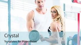  Presentation with body building - Theme with gym training for body building background and a light blue colored foreground