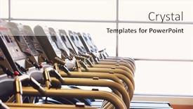 Presentation with machines - PPT layouts enhanced with gym with windows and row of running machines background and a cream colored foreground