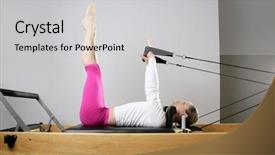  Presentation with woman sport - Cool new presentation theme with gym woman pilates stretching sport backdrop and a light gray colored foreground