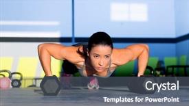  Presentation with strength - Presentation theme having gym woman push-up strength background and a gray colored foreground