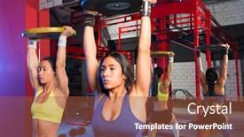  Presentation with barbell - Theme consisting of gym-women-barbell-plates-rising background and a tawny brown colored foreground