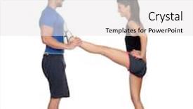  Presentation with personal - Presentation design having gym women exercising with her personal trainer isolated on a white background background and a white colored foreground