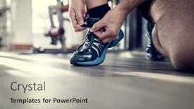  Presentation with running shoes - PPT theme featuring gym-workout-routine-man-tying background and a  colored foreground