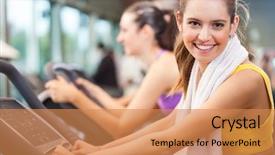  Presentation with elderly people exercise patient training - Slide deck enhanced with gymnasium - group of people training background and a coral colored foreground