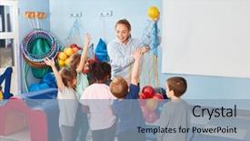  Presentation with sports children - Presentation theme with gymnasium of elementary school background and a light blue colored foreground