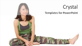  Presentation with stretch - Amazing PPT theme having gymnast china - gym woman doing stretch excise backdrop and a white colored foreground