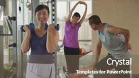  Presentation with lifting weights - Beautiful slide set featuring gymnast china - mature woman lifting weights backdrop and a tawny brown colored foreground