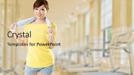  Presentation with rest - Presentation consisting of gymnast china - smiling sporty woman take background and a  colored foreground