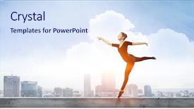  Presentation with gymnastics - Amazing PPT theme having gymnast girl in jump mixed backdrop and a sky blue colored foreground
