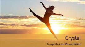  Presentation with media - PPT theme enhanced with gymnast girl in jump mixed background and a yellow colored foreground