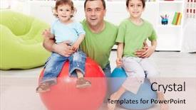  Presentation with fun - Slides having gymnastic balls - young boys play background and a lemonade colored foreground