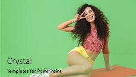  Presentation with womens fitness clothing - Cool new presentation theme with gymnastic girl 20s wearing summer backdrop and a seafoam green colored foreground
