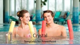  Presentation with water sports - Cool new PPT theme with gymnastics or water aerobics backdrop and a coral colored foreground