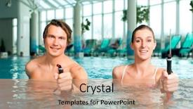  Presentation with walking nordic - Slides enhanced with gymnastics or water aerobics background and a coral colored foreground