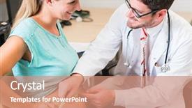  Presentation with gynecologist - Theme having gynaecologist - gynecologist measuring belly of pregnant background and a coral colored foreground