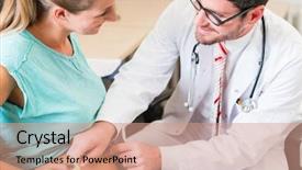  Presentation with gynecologist - Slide deck having gynaecologist - gynecologist measuring belly of pregnant background and a coral colored foreground