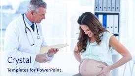  Presentation with pregnant woman doctor - Theme featuring gynaecologist - male doctor looking at pregnant background and a sky blue colored foreground