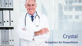  Presentation with clinic - Slide deck consisting of gynaecologist - portrait of smiling doctor background and a sky blue colored foreground