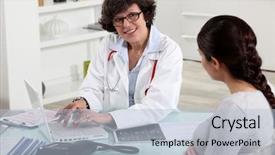  Presentation with doctor visiting family a new born - Slide set featuring gynaecologist - pregnant woman visiting her doctor background and a light blue colored foreground