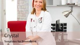  Presentation with trainee nurse sitting by female - Cool new PPT theme with gynaecologist - young female doctor sitting backdrop and a lemonade colored foreground