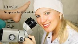  Presentation with gynecologist - Presentation theme having gynecologist examining a patient in her office using a colposcope background and a soft green colored foreground