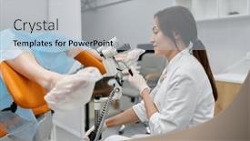  Presentation with gynecologist - PPT theme consisting of gynecologist-examining-patient-on-chair background and a light gray colored foreground