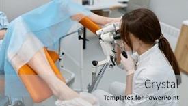  Presentation with gynecologist - PPT layouts consisting of gynecologist-examining-patient-on-chair background and a light gray colored foreground
