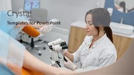  Presentation with gynecologist - Presentation theme having gynecologist-examining-patient-on-chair background and a light gray colored foreground