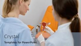  Presentation with uterus - Presentation consisting of gynecologist-showing-anatomical-model background and a light blue colored foreground