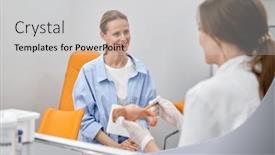  Presentation with female pelvis - Slide set consisting of gynecologist-showing-bones-of-female background and a light gray colored foreground