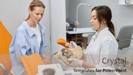  Presentation with female pelvis - Presentation design consisting of gynecologist-showing-bones-of-female background and a coral colored foreground