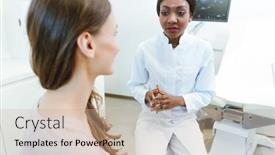  Presentation with gynecologist - PPT layouts consisting of gynecologist-showing-woman-early-ultrasounds background and a coral colored foreground