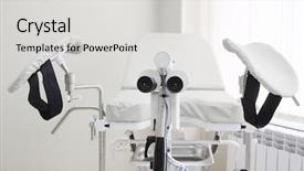  Presentation with gynecology - Theme with hospital obstetrics gynecology - gynecological chair in doctor's room background and a light gray colored foreground