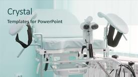  Presentation with obstetrics - PPT layouts having hospital obstetrics gynecology - gynecological chair in a doctor's background and a sky blue colored foreground