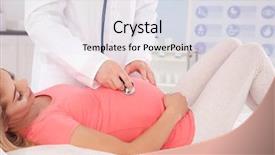  Presentation with pregnant woman doctor - Amazing presentation design having gynecology consultation pregnant woman with her doctor in clinic backdrop and a sky blue colored foreground