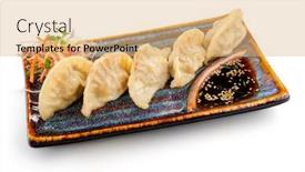  Presentation with soy sauce - Presentation theme consisting of gyoza-or-dumplings-snack background and a coral colored foreground